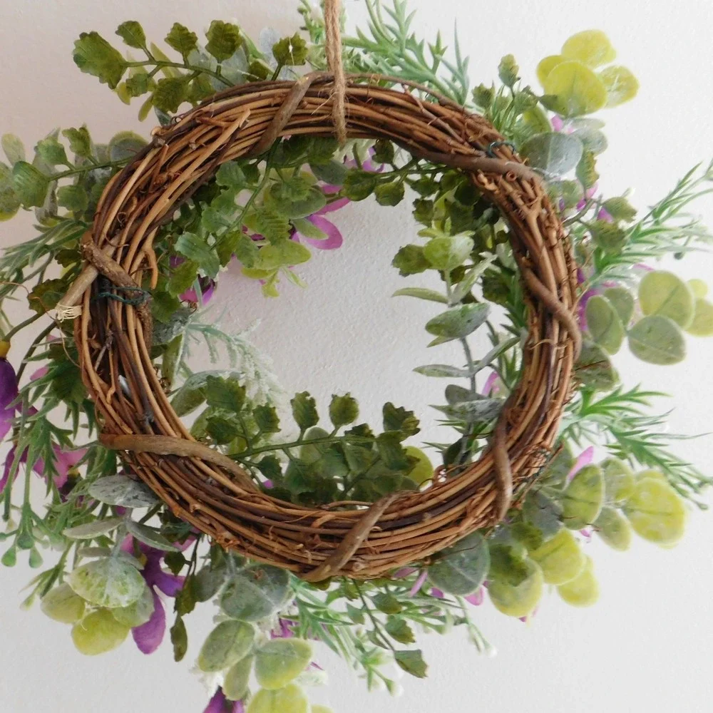 Dusty Miller Mini Wreath‎ Eucalyptus Purple Flowers Candle Ring